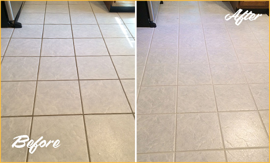 Before and After Picture of a Beasley Kitchen Ceramic Floor Sealed to Protect From Dirt and Spills