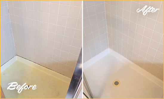 Before and After Picture of a Houston Shower Sealed to Remove and Protect Against Mold