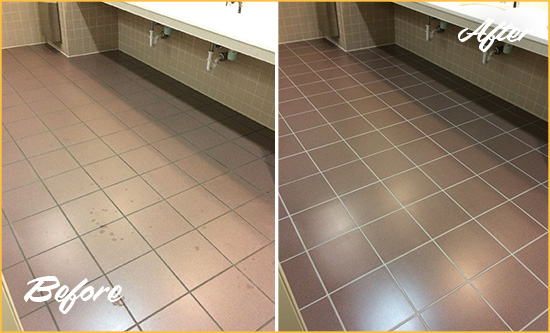 Before and After Picture of a New Waverly Restroom Sealed to Help Protect Against Scratches
