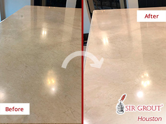Before and After Picture of a Countertop Stone Polishing Process in Houston, Tx
