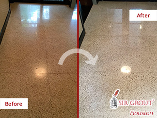 Before and After Picture of a Floor Stone Polishing Process in Houston, Tx