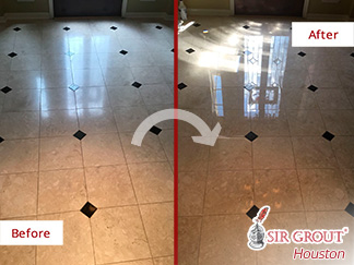 Before and after Picture of This Floor after a Stone Polishing Job in Houston