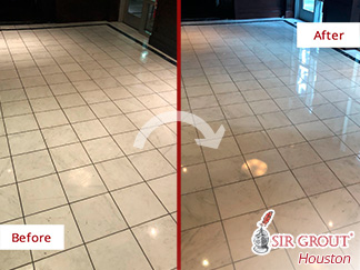 Before and after Picture of This Floor after a Stone Polishing Services in Houston
