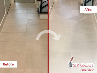 Before and after Picture of This Grout Cleaning Job Done in Houston