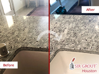 Before and after Picture of a Stone Honing Job in Houston, TX