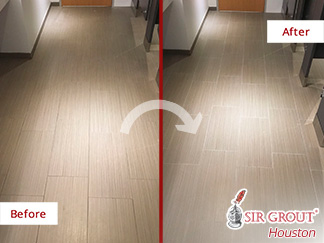 Before and after Picture of a Grout Sealing Job in Houston, TX