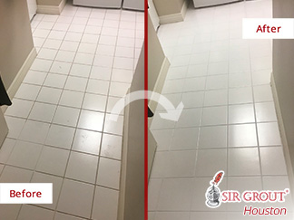 Before and after Picture of Grout Cleaning Job in Houston, Texas