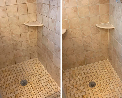 Shower Before and After Our Caulking Services in Conroe, TX