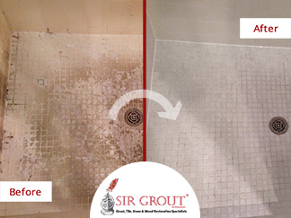 Before & After picture of a Grout Recoloring Service in Sugar Land, Texas