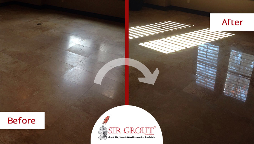 Before and After Picture of a Stone Polishing in Sugar Land, TX