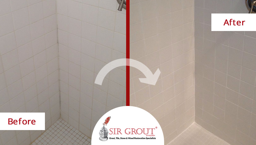 Before and After Picture of a Grout Sealing in Katy, TX 