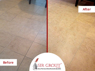 Before and After Picture of a Grout Cleaning Service in Friendswood, TX