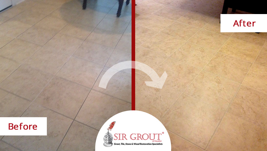 Before and After Picture of a Grout Cleaning in Friendswood, TX
