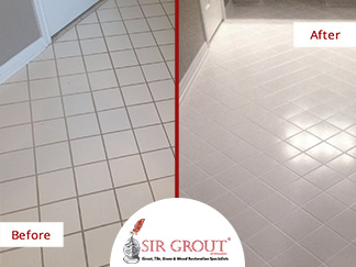 Before and After Picture of a Grout Recoloring Service in Sugar Land, TX