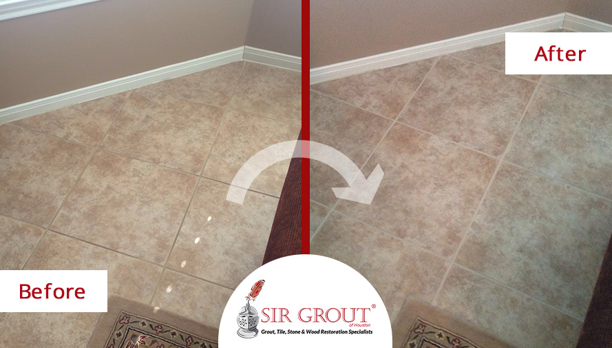 Before and After Picture of Grout Cleaning Job in Katy, TX