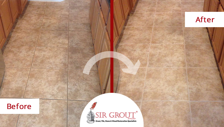 Before and After Picture of a Grout Cleaning in Katy, TX