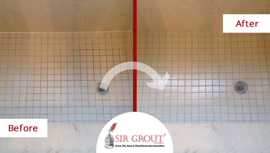 Before and After Picture of a Grout Cleaning in Houston, Texas