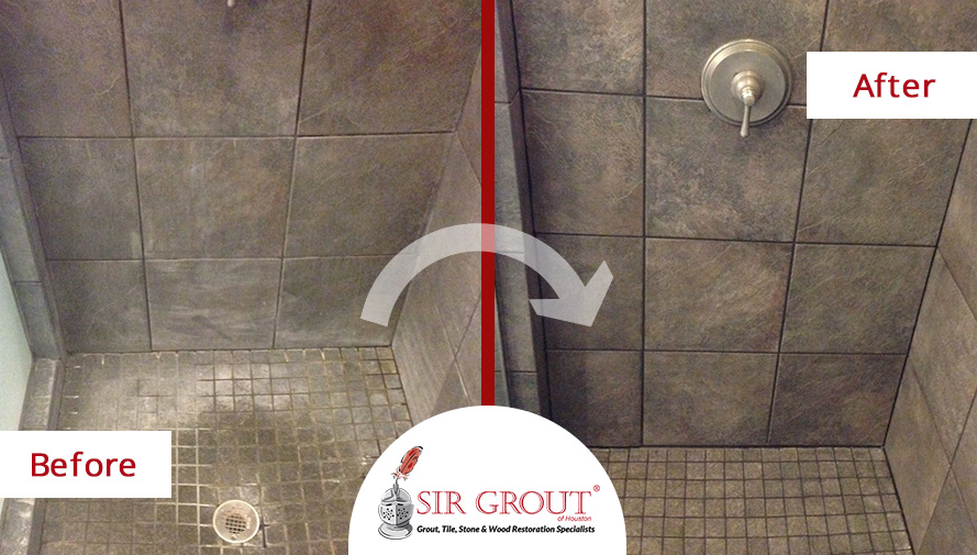 Before and After Picture of a Grout Cleaning Service on a Shower in Magnolia, TX.