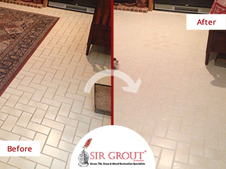 Before and After Picture of a Grout Cleaning Job in Houston, TX