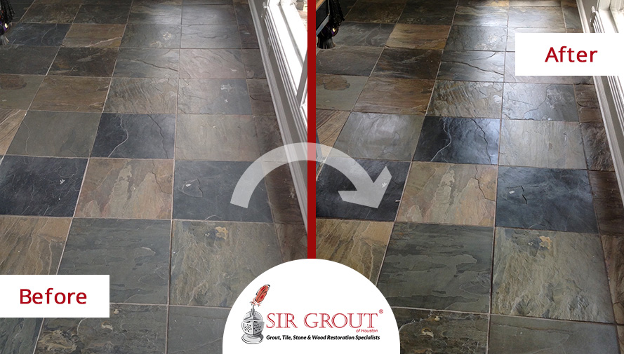 Before and After Picture of a Tile Cleaning Service in Houston, TX