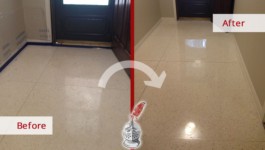 Before and After Picture of Etched Stone Floor in Houston, Texas