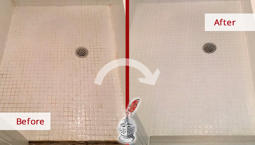 Before and after Picture of This Shower Now Restored after a Professional Grout Cleaning Process Done in Houston, TX