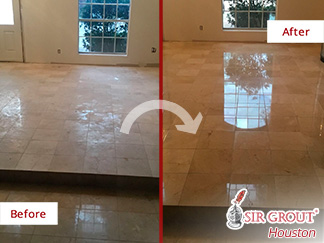 Look How This Marble Floor Ruined by Hurricane Harvey Was Renewed after a Stone Polishing Job Done in Houston, Texas