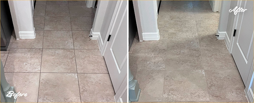 Kitchen Floor Before and After a Remarkable Grout Sealing in Spring, TX