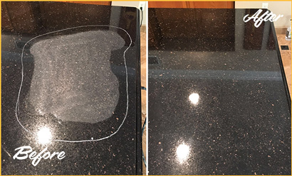 Before and After Picture of a Stone Cleaning and Sealing on Granite Countertop