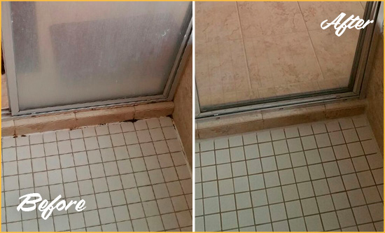 Picture of Damaged Shower Joints Before and After a Bathroom Recaulking