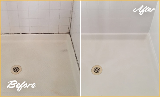 Before and After Picture of a Grout Caulking Service