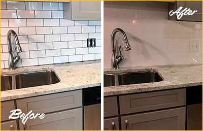 Picture of a Backsplash Before and After Grout Re-coloring