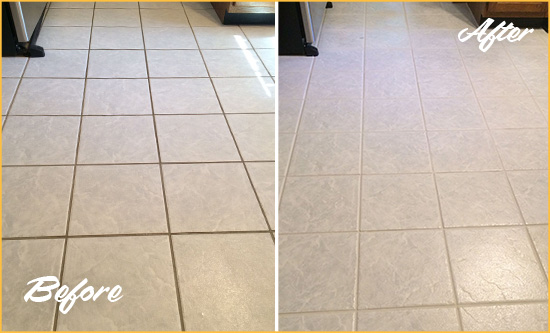 Before and After Picture of a Brookshire Kitchen Ceramic Floor Sealed to Protect From Dirt and Spills