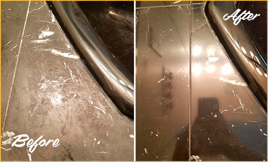 Before and After Picture of a La Marque Marble Countertop Cleaned to Remove Deep Dirt