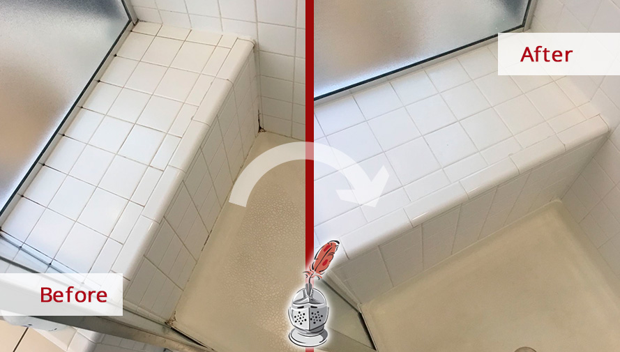 Before and after Picture of How Our  Houston's Grout Cleaning Team Restored These Bathrooms