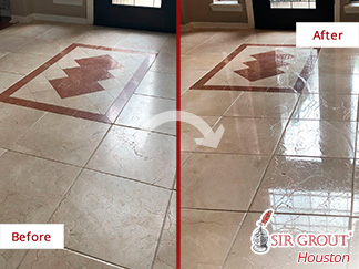  Before and After Picture of a Floor Stone Polishing Job in Houston, Tx