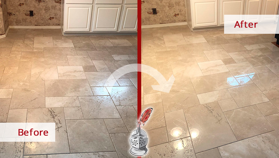 Before and After Picture of a Floor Stone Polishing Job in Houston, Tx