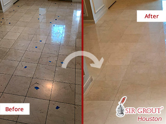 Before and after Picture of These Surfaces Restored after a Stone Polishing Job in Houston