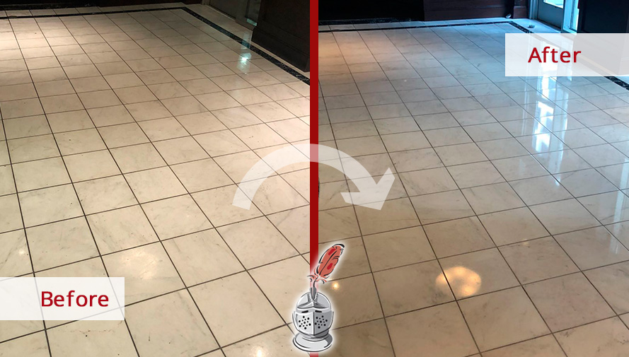 Before and after Picture of This Floor after a Stone Polishing Services in Houston