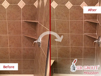 Before and after Picture of This Shower after a Grout Sealing in Houston 