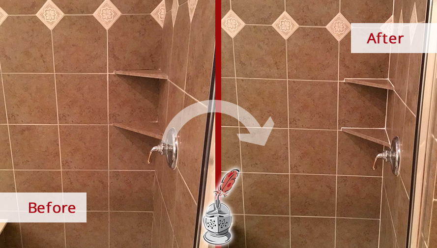 Before and after Picture of This Shower after a Grout Sealing in Houston 