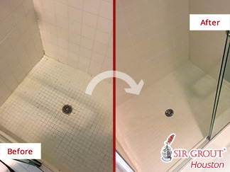  Before and after Picture of This Old Shower after a Grout Cleaning Service in Houston, TX