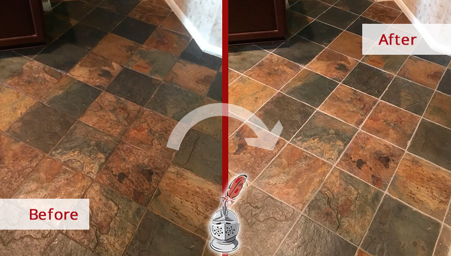 Before and after Picture of This Floor after a Grout Sealing Service in Houston, TX