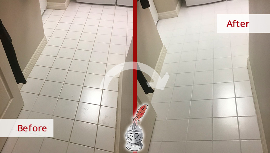 Before and after Picture of a Hard Surface Restoration with a Grout Cleaning Service in Houston, TX