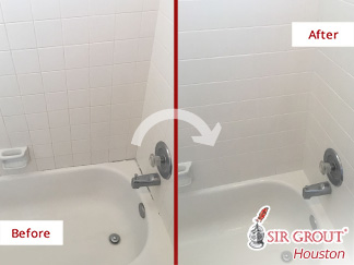 Before and After Picture of a Caulking Job in Houston