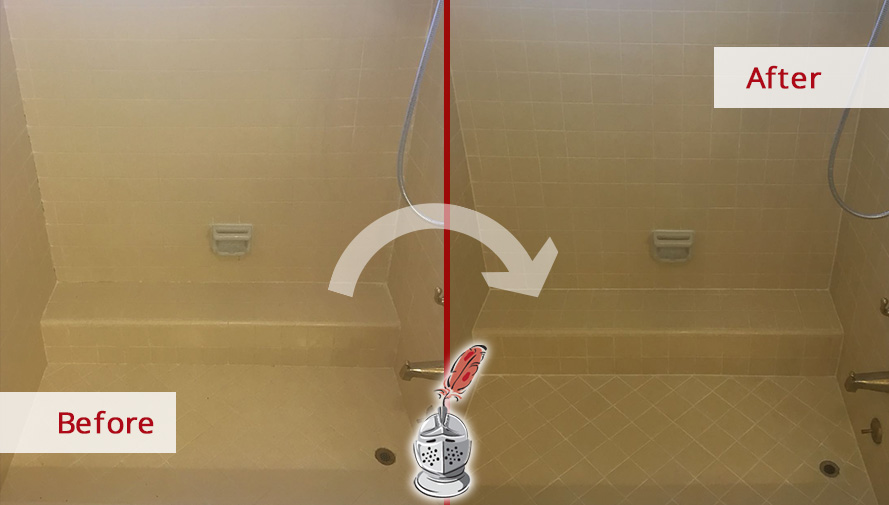 Shower Before and After a Grout Sealing Service in Houston, Texas