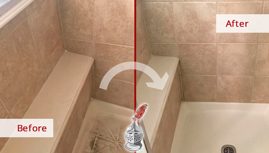 Before and After Picture of a Tile Floor Grout Cleaning Service in Houston, TX