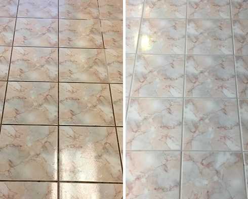Picture of a Ceramic Tile Floor Before and After a Grout Sealing Service in Houston, TX