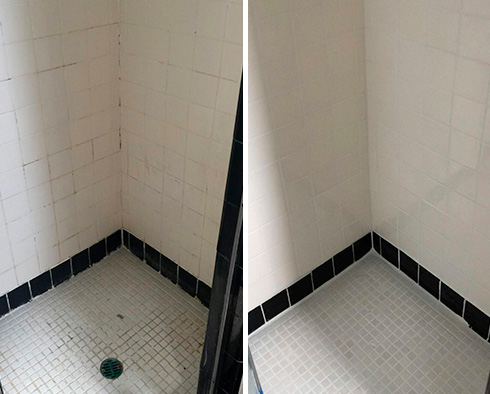 Before and After Image of a Shower After Our Caulking Services in Houston