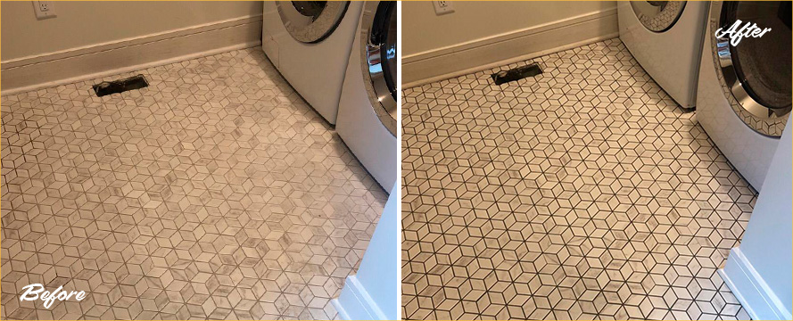 Image of a Floor After a Professional Grout Recoloring in Conroe, TX